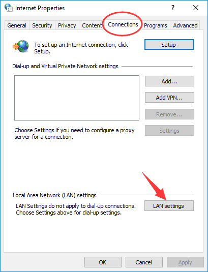 LAN Settings err_internet_disconnected