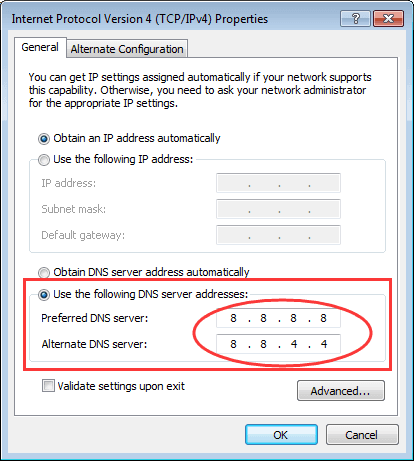 change dns server settings