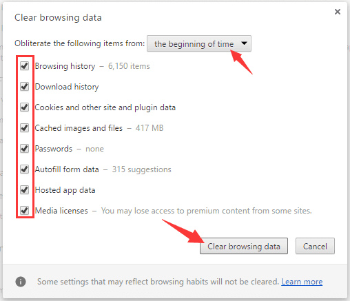 google chrome clear browsing data ERR_CACHE_MISS