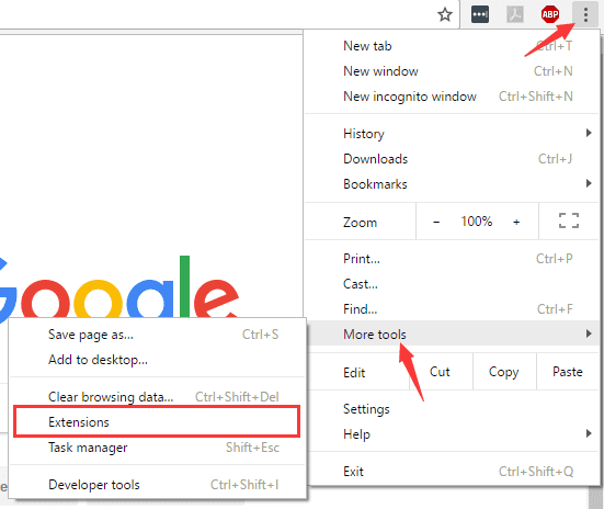 google chrome extensions tab