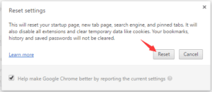 google chrome reset confirmation