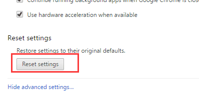 google chrome reset option