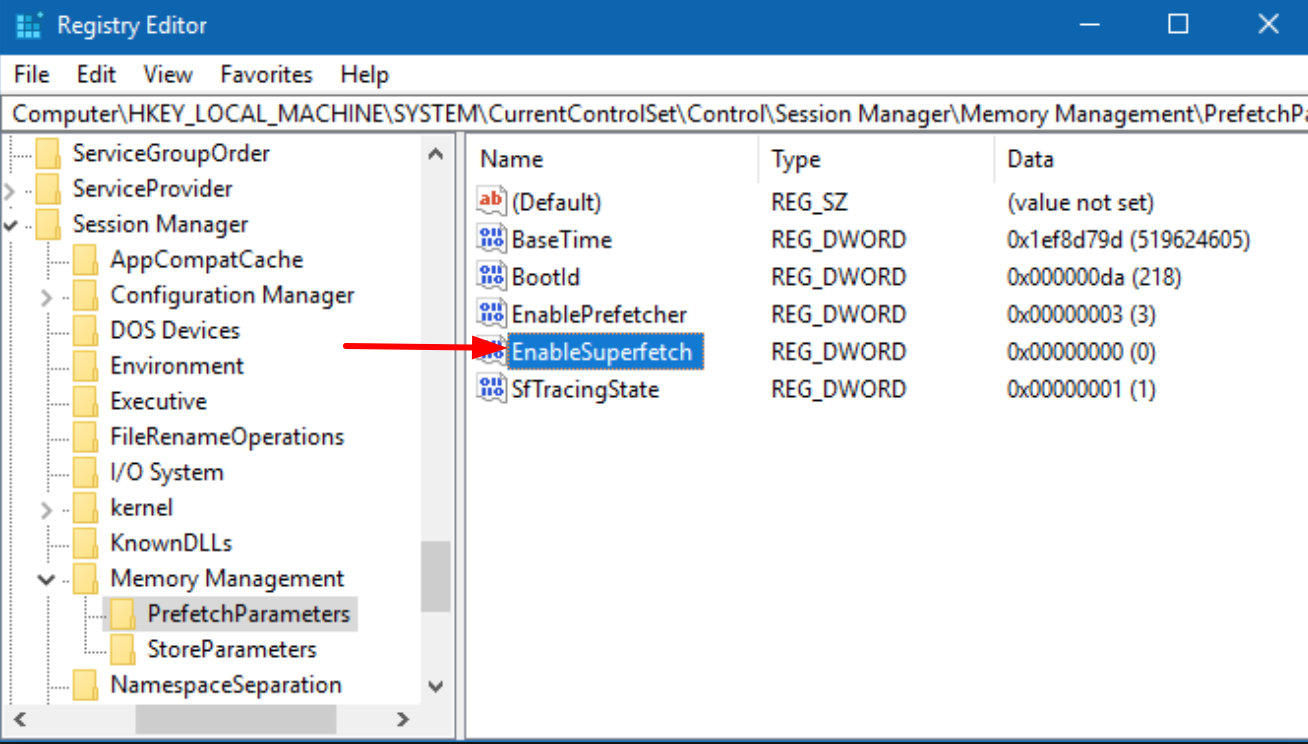 Disable SuperFetch in Windows 10 using Registry Editor