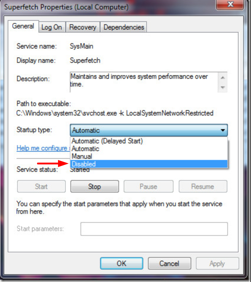 Disable SuperFetch in Windows 10