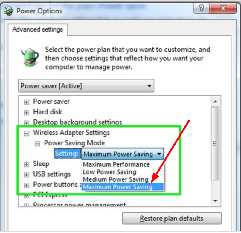 Wireless Adapter Power Setting to Fix Driver Power State Failure
