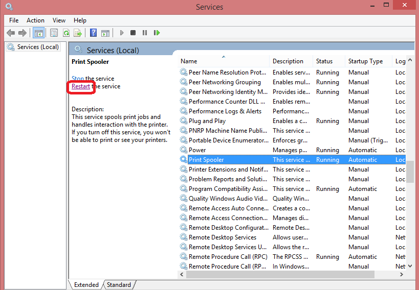 Restart Printer Spooler in Windows 10