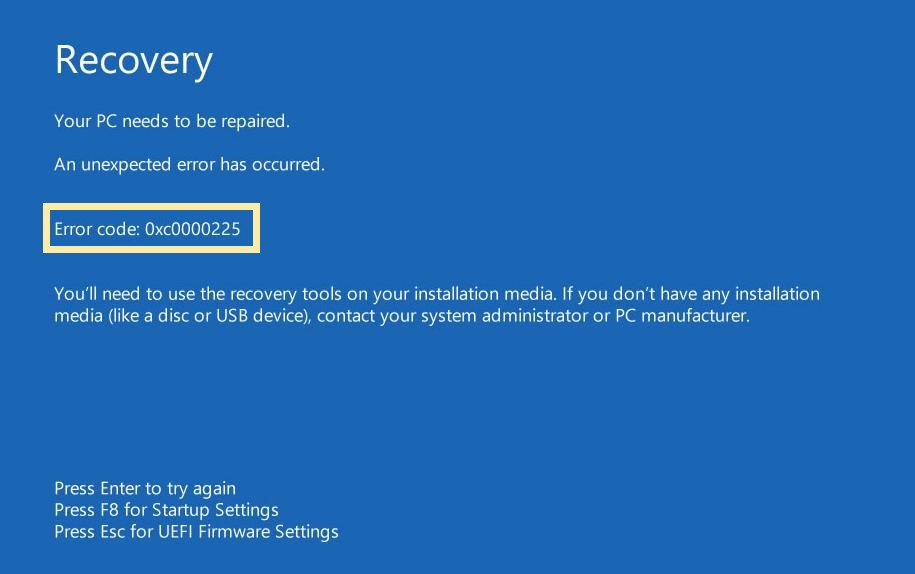 How to Fix Error Code 0xc0000225 in Windows 10?
