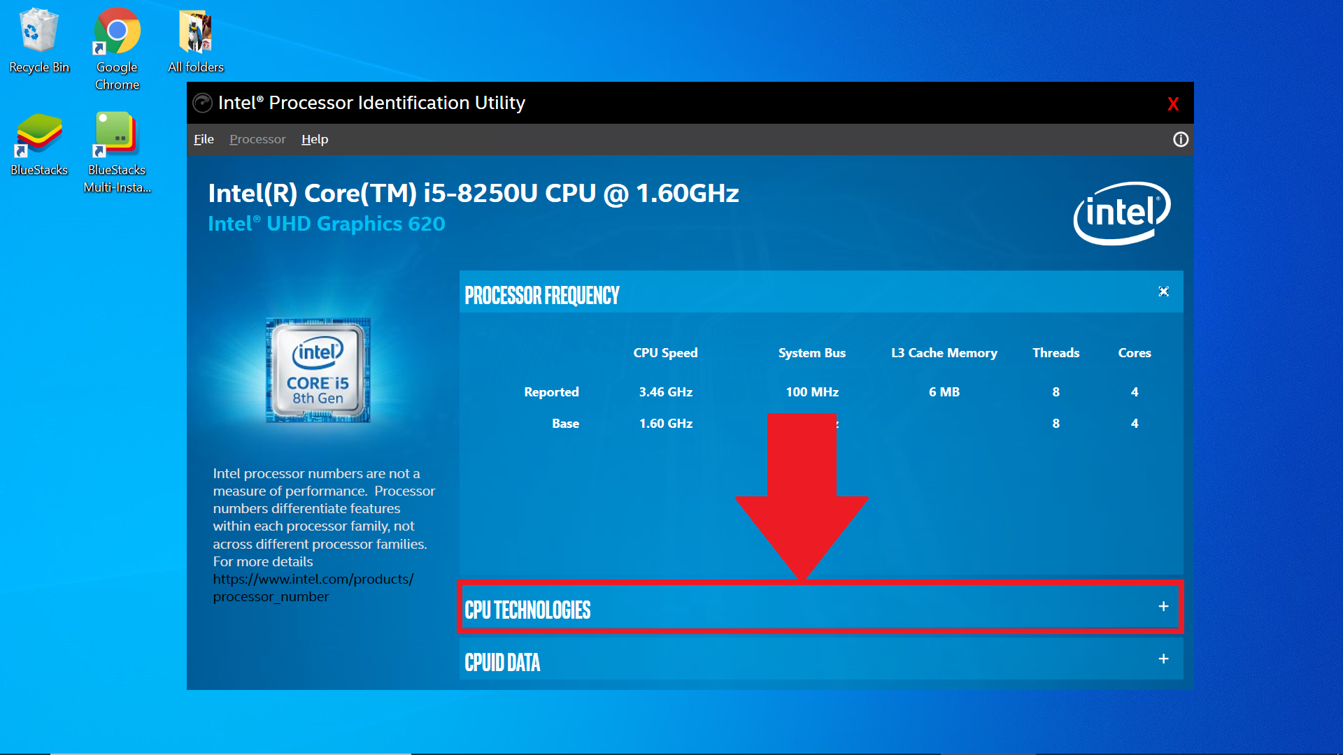 Intel Processor Identification Utility Application's Interface