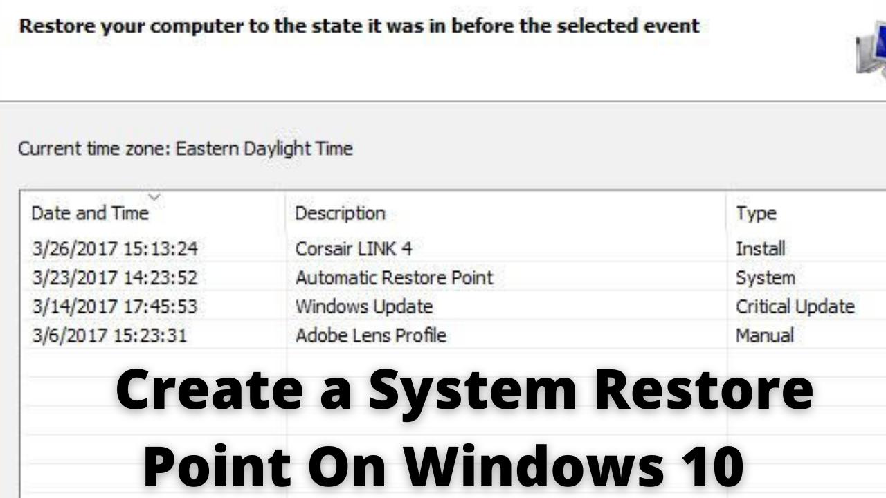 Create a System Restore Point On Windows 10