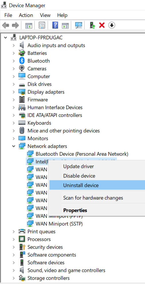 Network Adapters Driver Uninstall Option
