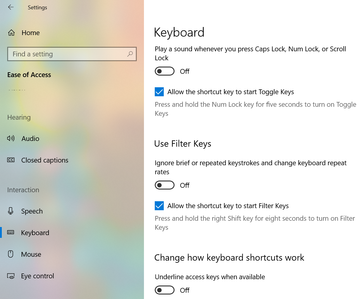 Use Filter Keys Option