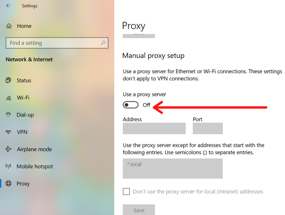 Use a Proxy server option