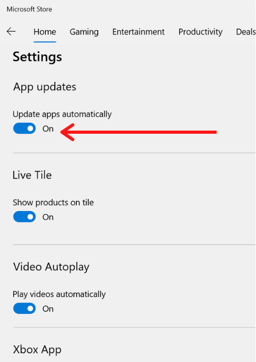 Update apps automatically option