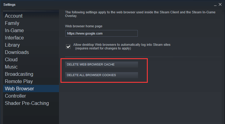 steam friends network unreachable caches cookies