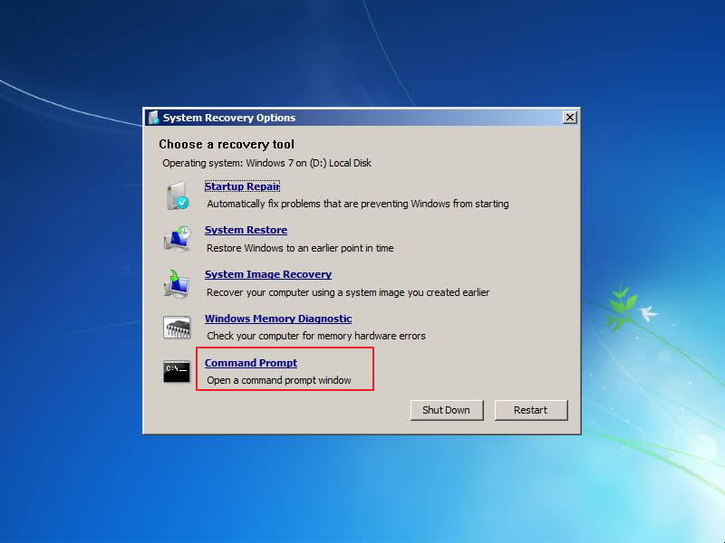 Command Prompt Option on Windows 7