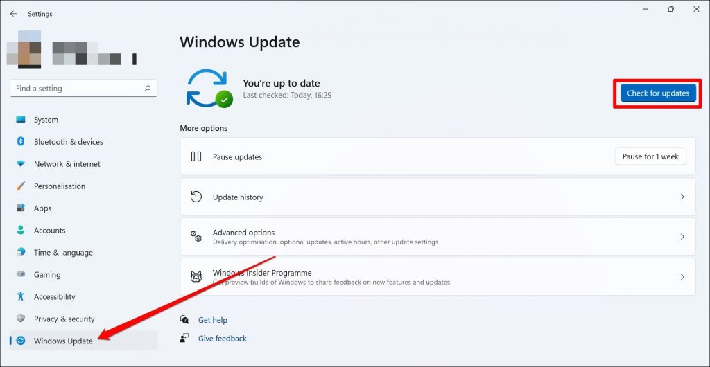 Update Check in Windows 11