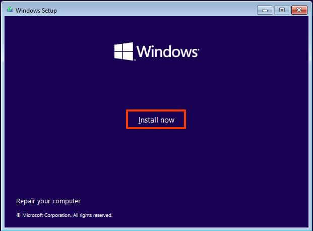 Windows setup prompt